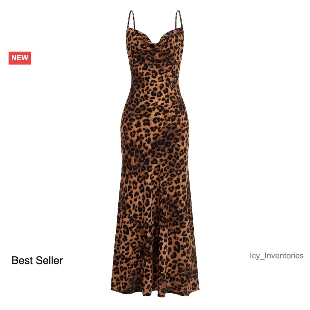 Leopard Print Spaghetti Strap Cami Long Dress Dra… - image 1